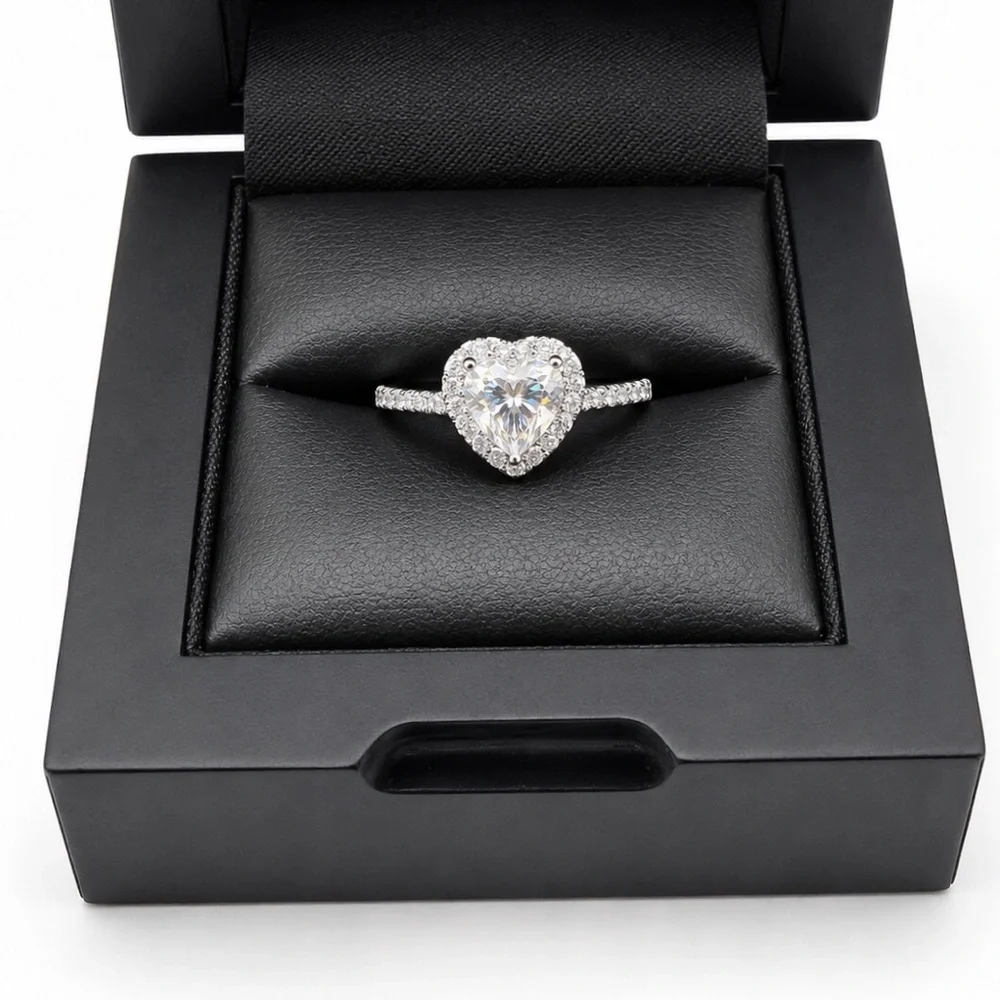 925 Sterling Silver Heart Halo Engagement Ring 2.00CT MOISSANITE